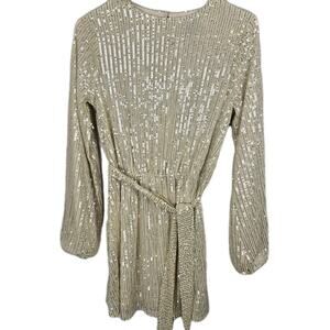 Forever 21 Gold Sequin Mini Dress Tunic Style W Wrap Belt SMALL Glam Party Disco